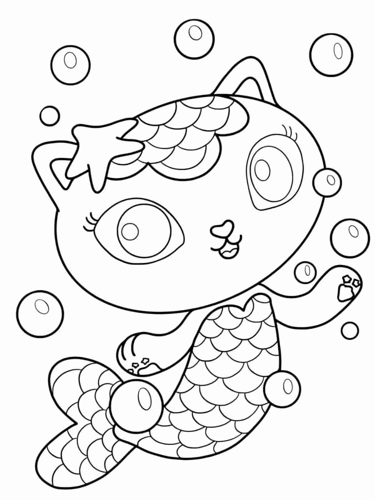 Desenho da gata sereia mais fofa deste mundo, Sereiata, também conhecida como MerCat, de Gabby's Dollhouse, para colorir e imprimir.