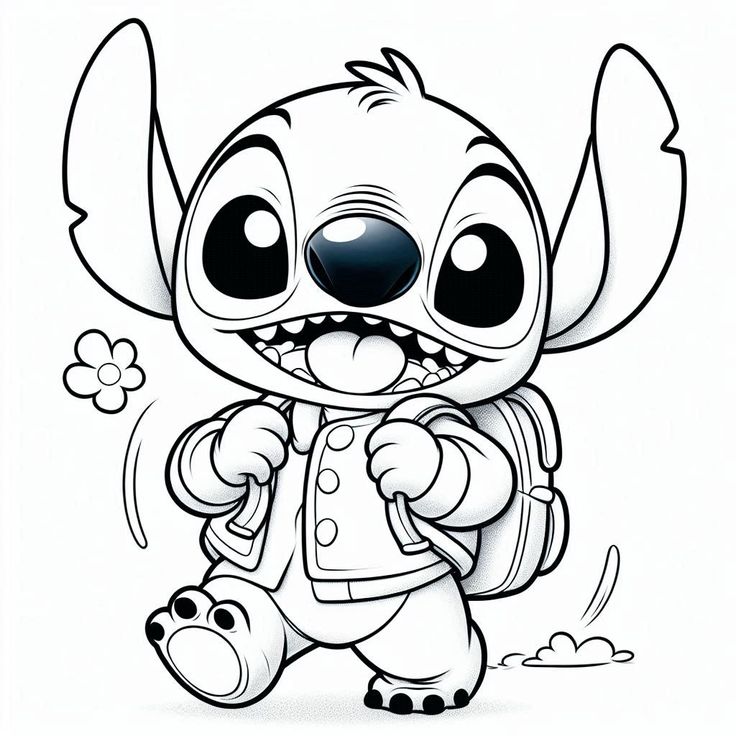 Desenho do Stitch, de Lilo e Stitch, com mochila para colorir