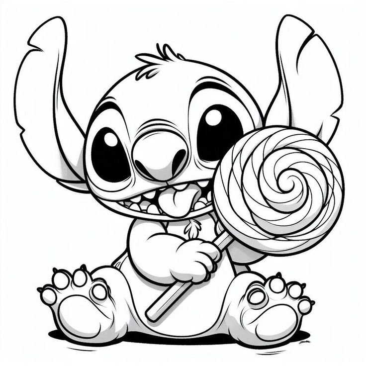 Desenho para colorir do Lilo, do filme Lilo e Stitch, chupando pirulito.