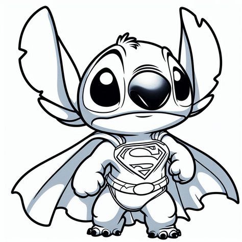 Desenho infantil do Stitch, do filme Lilo e Stitch, com roupinha de super herói para crianças poderem imprimir e colorir.