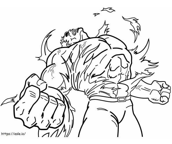 Desenho de super-herói da Marvel Hulk musculoso com maxilar quadrado e punhos cerrados, pronto para ser colorido.