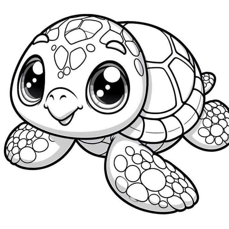 Desenho de uma tartaruguinha bebê extremamente fofa para colorir