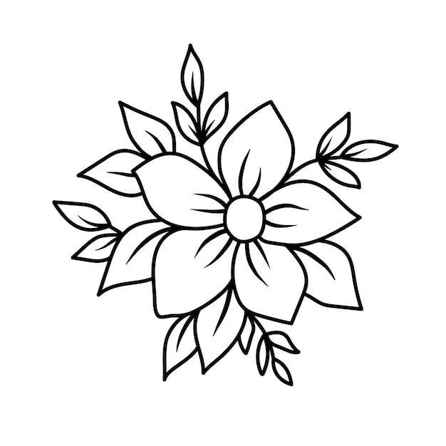 Desenho de uma flor feita com traços muito simples, parecendo uma tatuagem, para imprimir e colorir