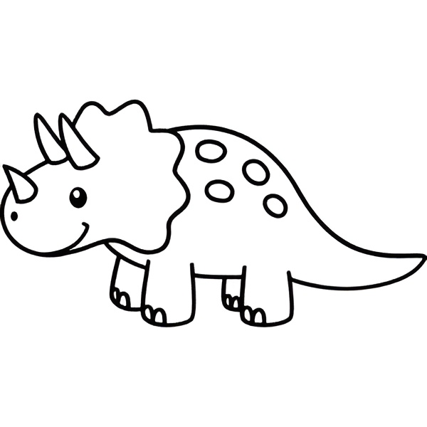 Desenho de um Triceratops amigável com manchas circulares e traços infantis para colorir e imprimir
