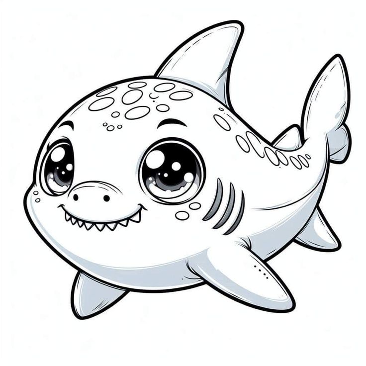 Desenho de um pequeno tubarão filhote muito fofo para crianças pintarem
