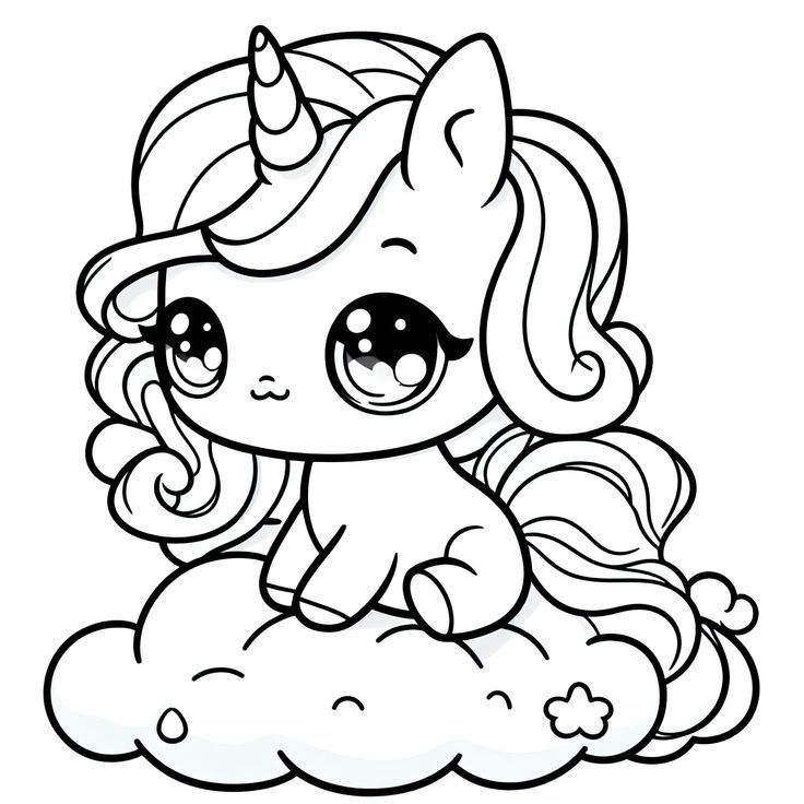 Desenho super fofo de uma unicórnio bebê para imprimir e colorir