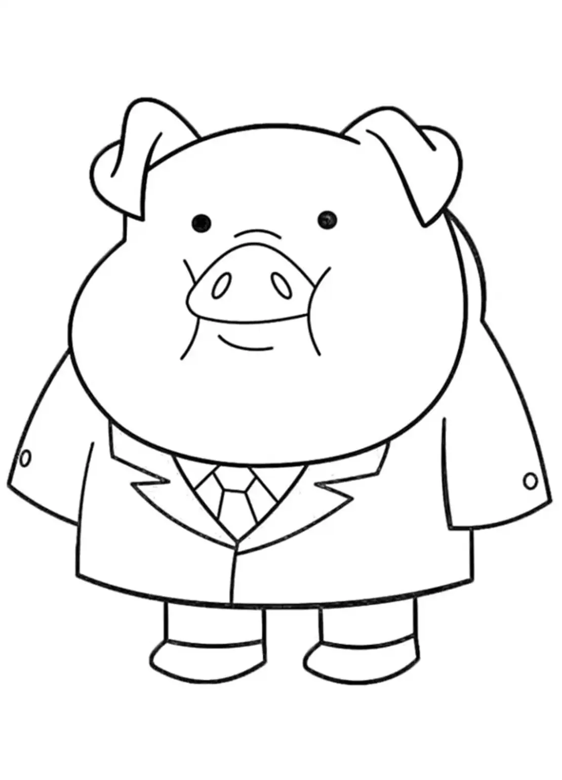 Desenho para colorir do porquinho Waddles de Gravity Falls usando um terno com gravata.