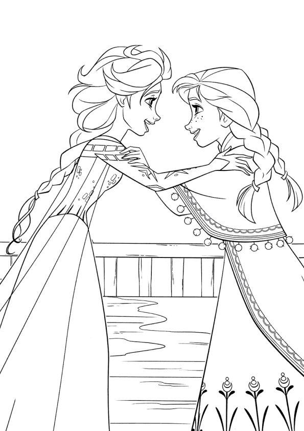 Desenho para colorir da Ana e da Elza de Frozen
