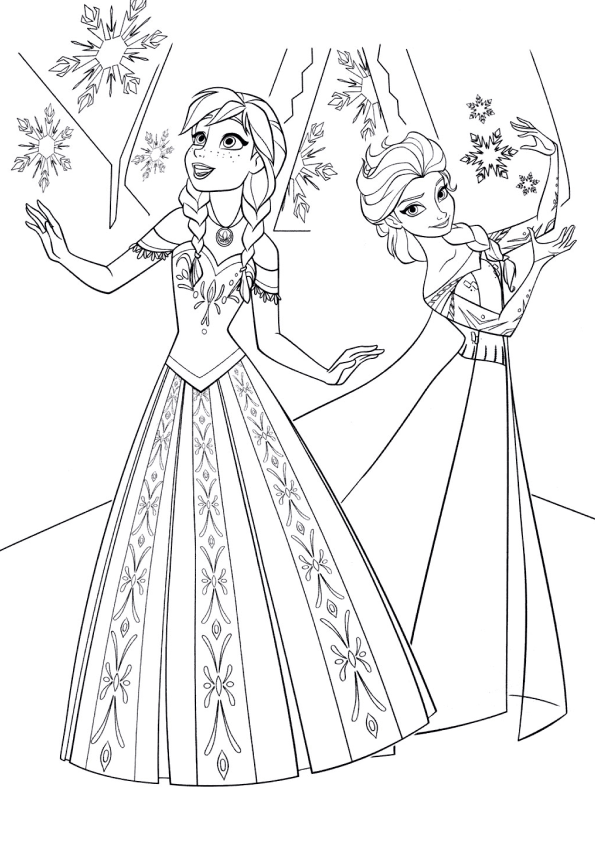 Desenho para colorir da Ana e da Elza de Frozen
