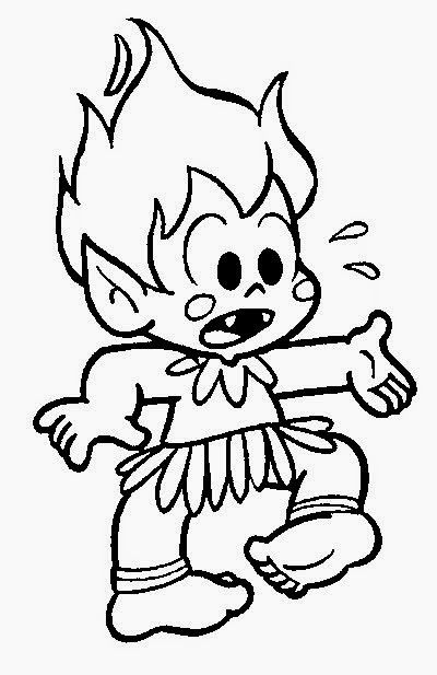 Desenho infantil do Curupira, do Folclore Brasileiro, em preto e branco para imprimir e pintar