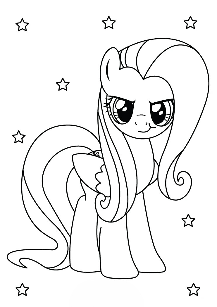 Desenho para colorrir da Flutter shy com um olhar extremamente desafiador