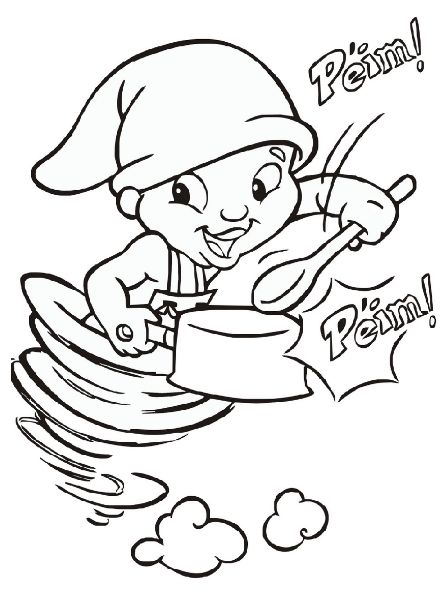 Desenho do Saci, do Folclore Brasileiro, em preto e branco para imprimir e pintar