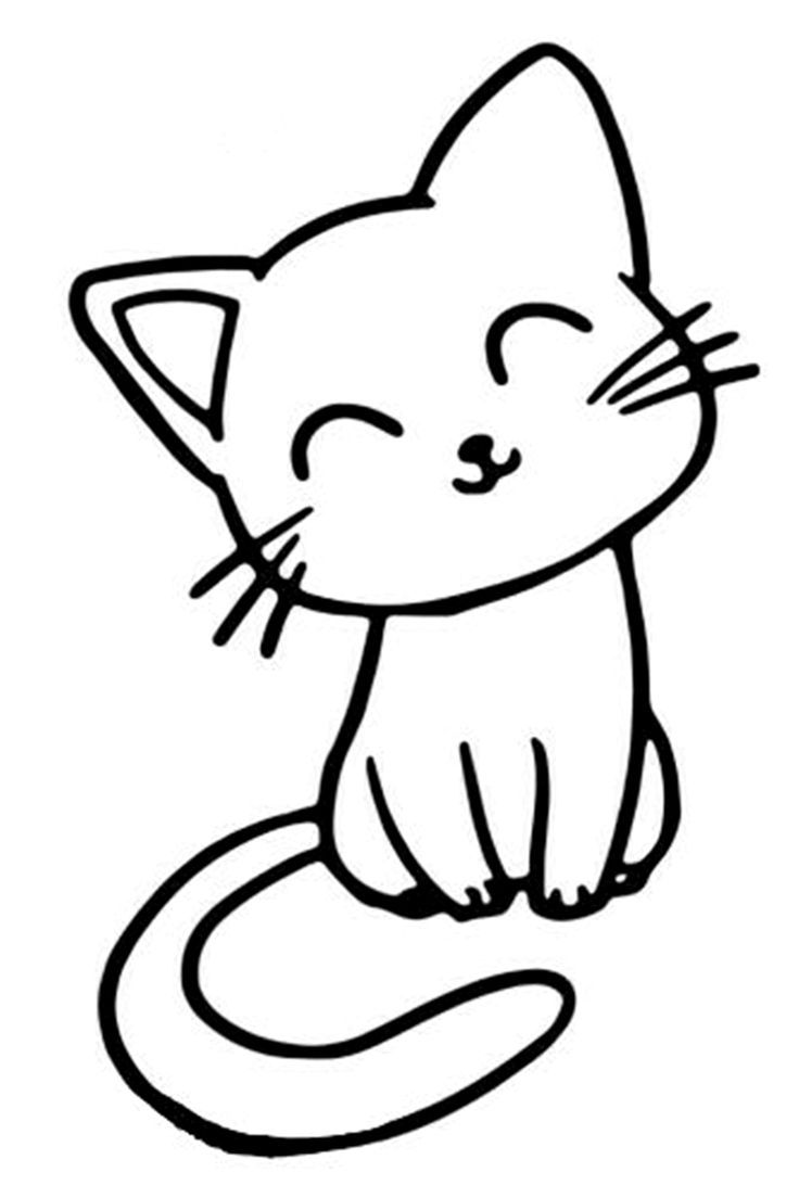 Desenho de um gatinho, com traços simples, perfeito para crianças colorirem
