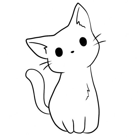 Desenho de um gatinho fofinho com traços simples para imprimir e colorir