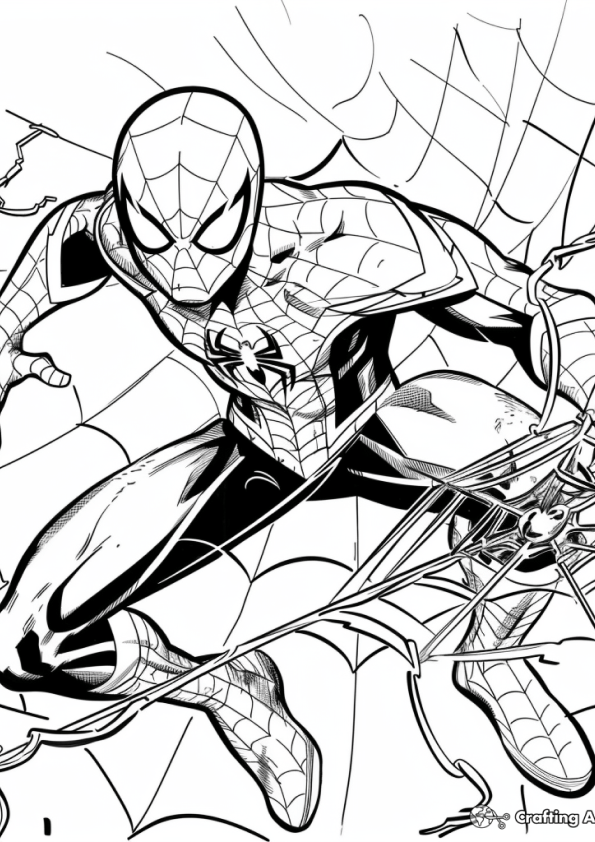 Desenho do Homem Aranha na teia para colorir