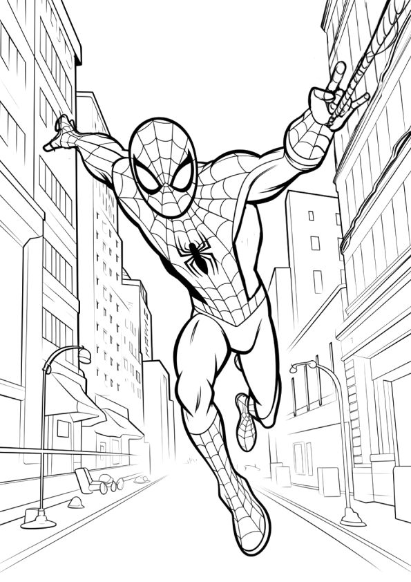 Desenho do Homem Aranha soltando teia para colorir