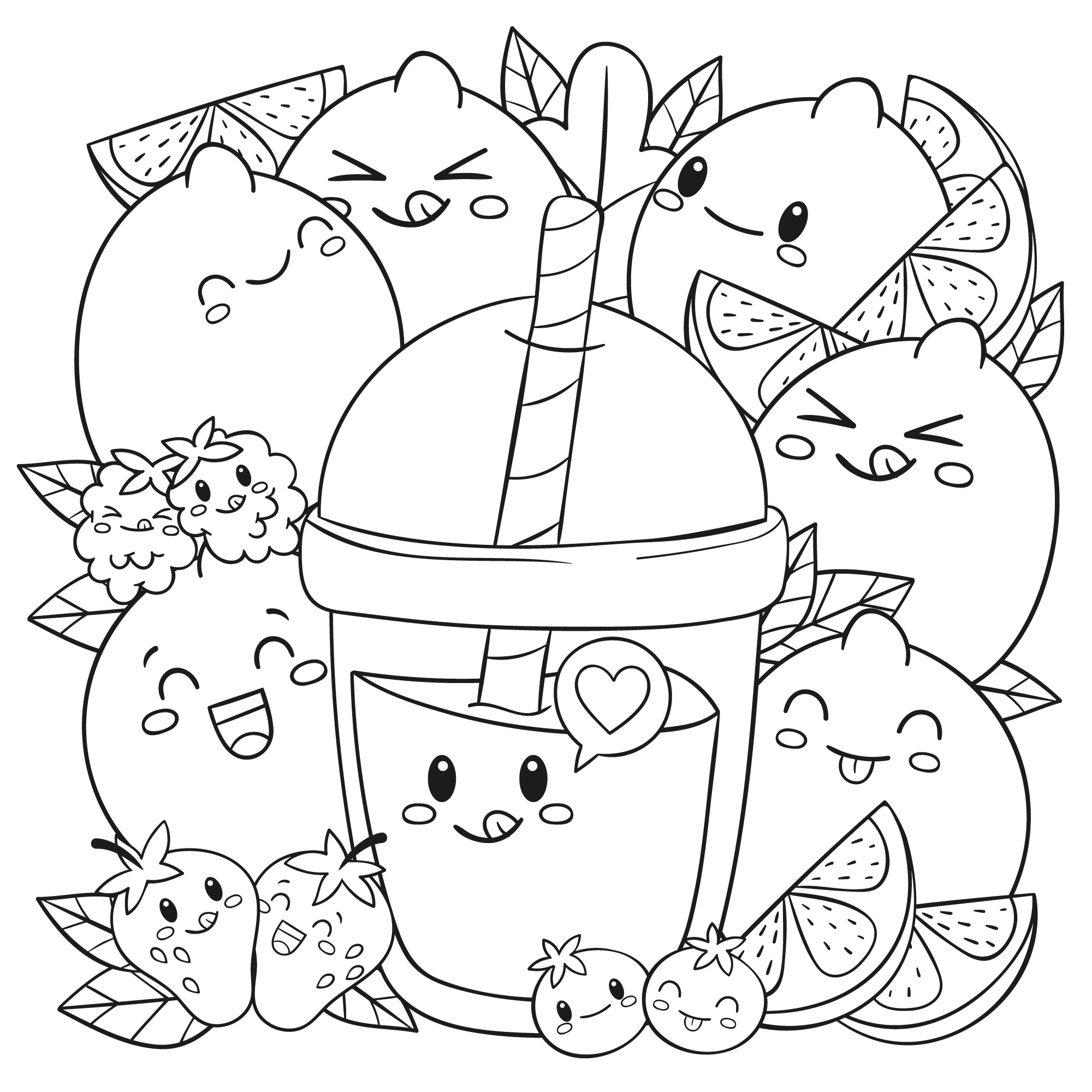 Desenho de limonadas e limões fofos para colorir