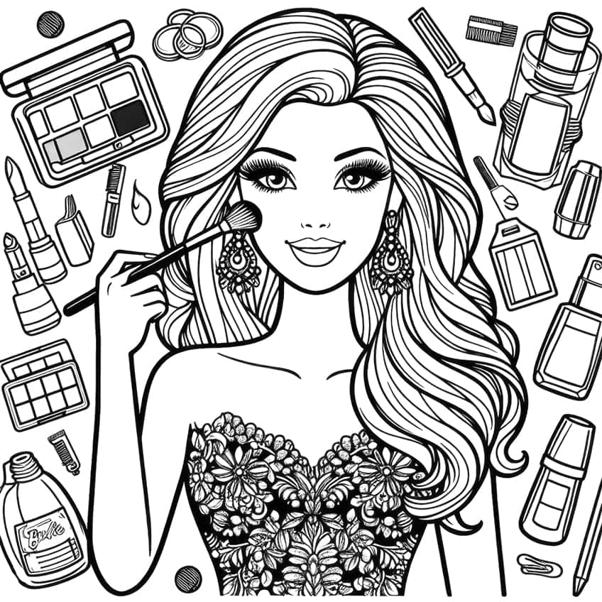 Desenho para garotas colorirem da Barbie se maquiando