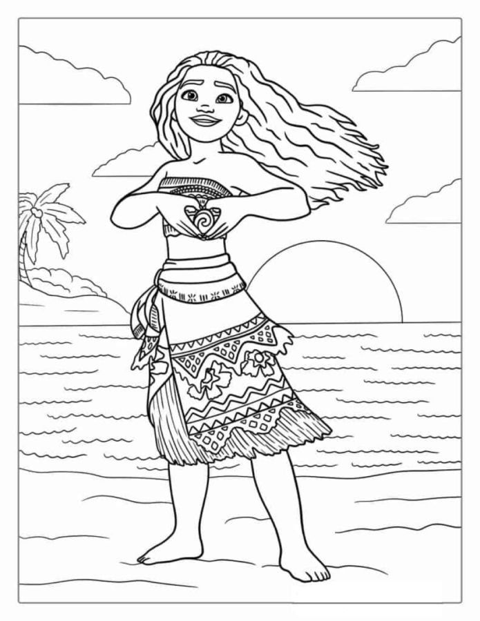 Desenho simplificado da moana para colorir para iniciantes em pintura