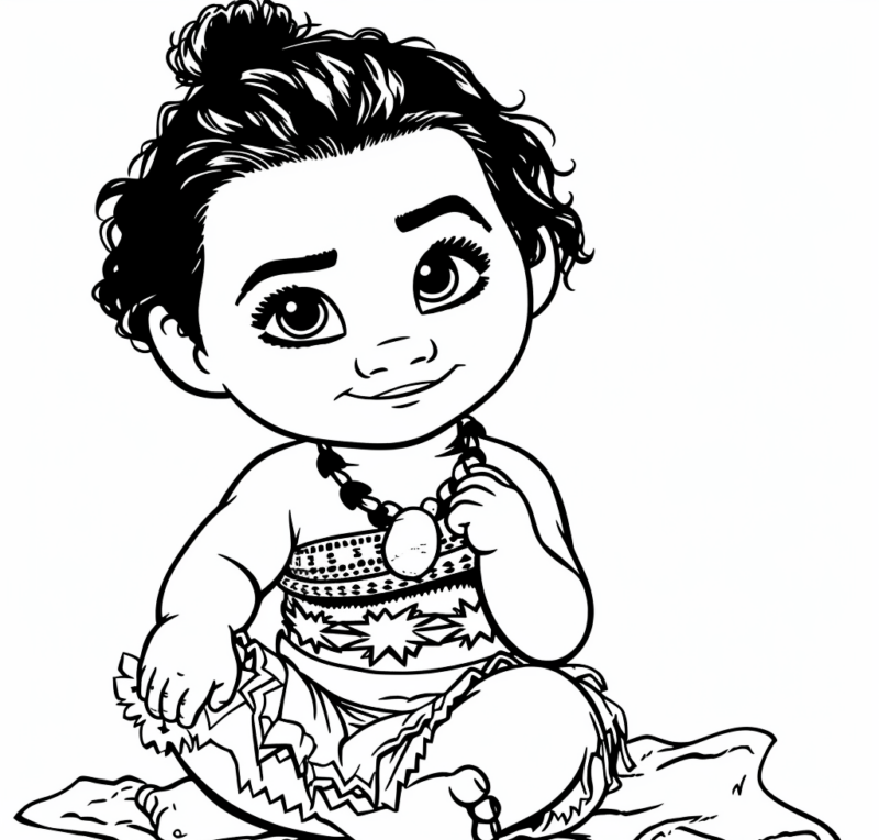 Desenho da moana bebê para colorir com um olhar chamativo