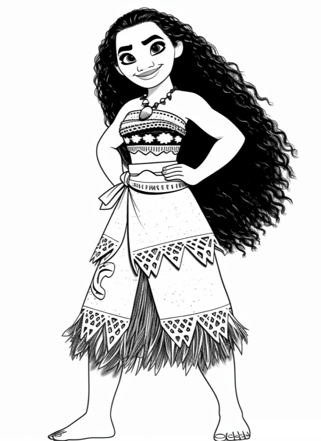 Desenho da moana para colorir com seu traje icônico.
