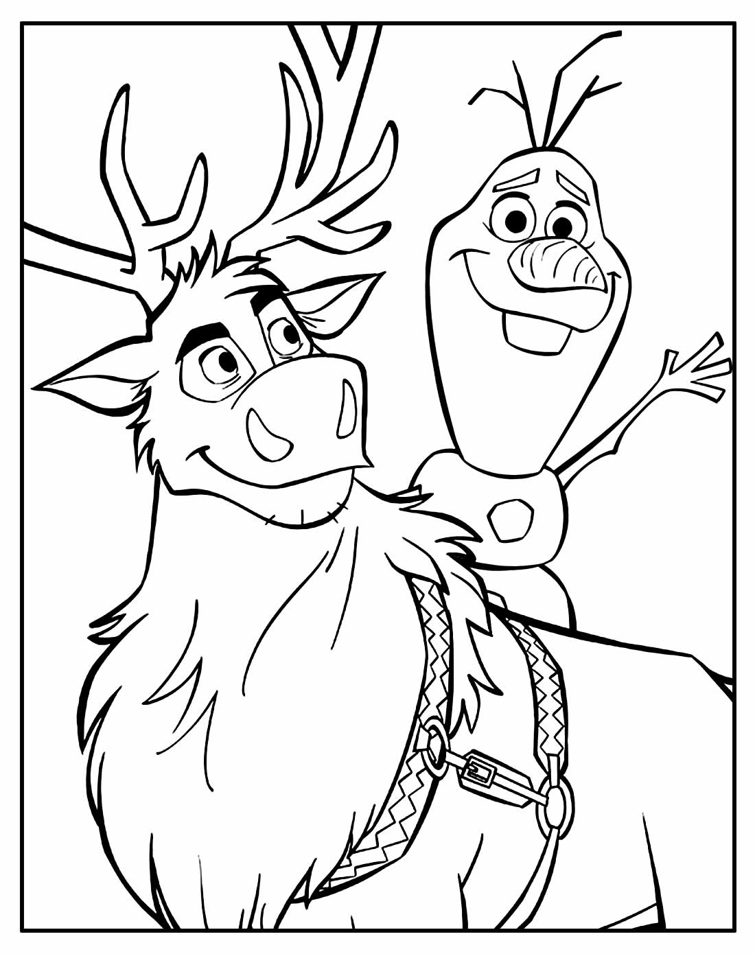 Desenho para colorir de Frozen com o Olaf e a rena Sven