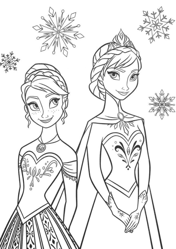 Desenho para colorir das princesas Ana e da Elza de Frozen