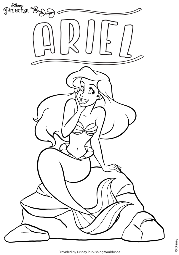 Desenho para colorir da princesa Arial do filme A Pequena Sereia