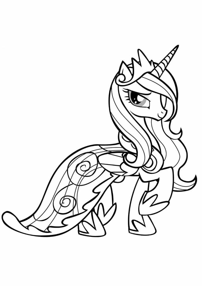 Desenho da princesa Celestia, de My Little Pony, com uma linda tiara para imprimir e pintar.
