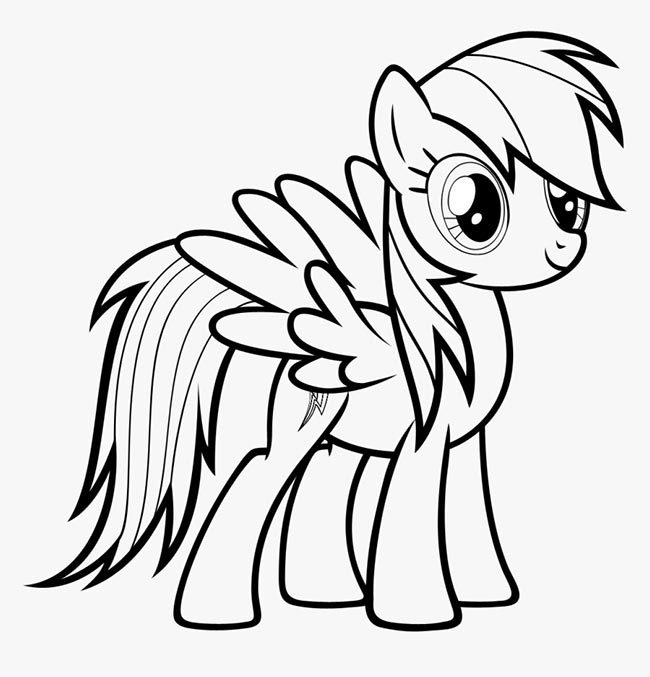 Desenho para colorir da Rainbow Dash, a unicórnio mais veloz de My Little Pony.