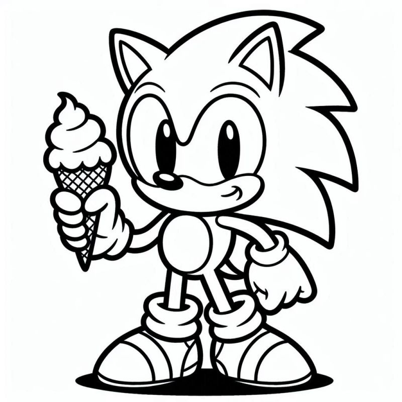 Desenho para colorir do Sonic tomando sorvete para crianças