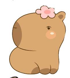 Desenho de uma capivara kawaii e muito fofa colorida, usado como sugestão de cores para o desenho disponibilizado para imprimir e colorir