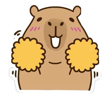 Desenho de uma capivara líder de torcida colorida, usado como sugestão de cores para o desenho disponibilizado para imprimir e colorir